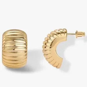 New?14k Gold Plated Ribbed Hoop Earrings